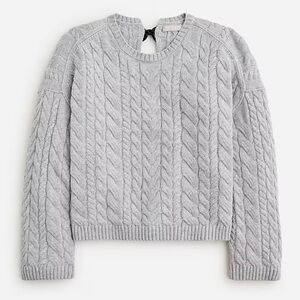 J crew heather gray Tie-back cable-knit sweater